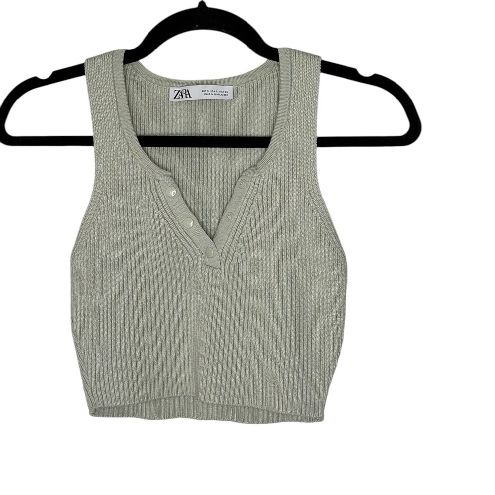 Zara Ribbed Knit Tank Top - Sage green